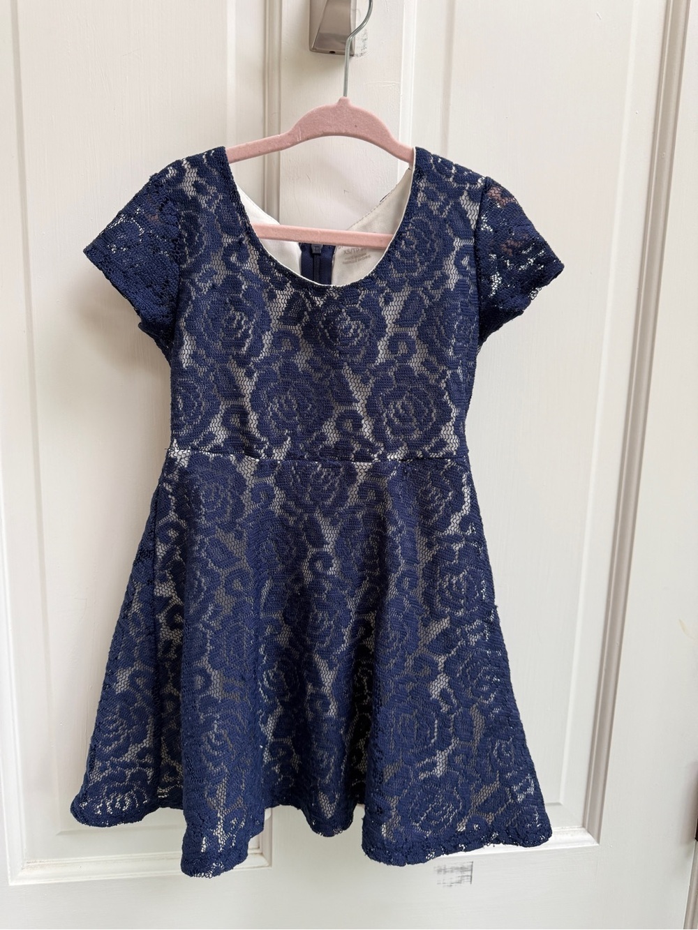 Xhilaration XS 4 5 Navy Blue Short Sleeve Lace Fit & Flare Dress for Girls